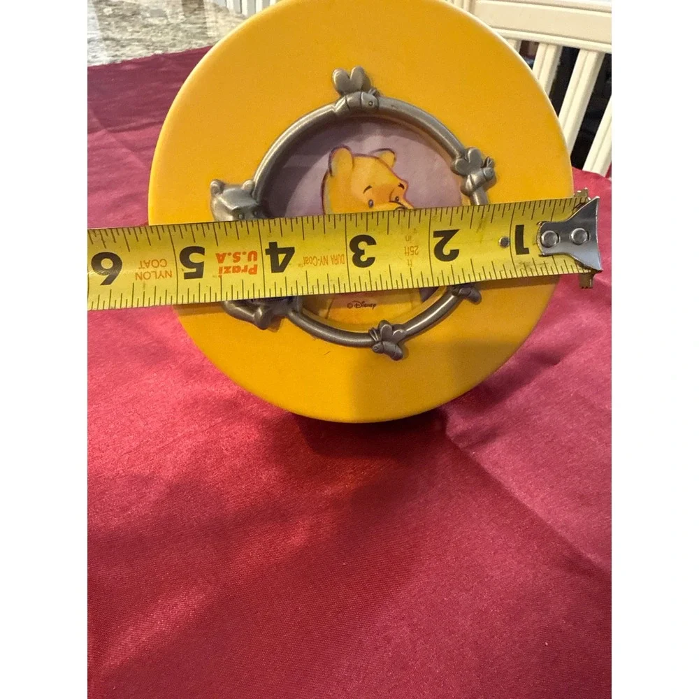 Disney Winnie the Pooh Yellow Round Picture Frame Pewter Bee Hunny Pot 3x3 Photo